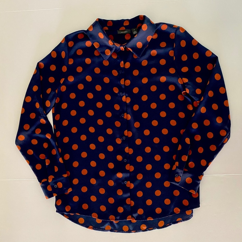 Halogen Polka Dot Long Sleeve Blouse Size Medium - Picture 3 of 10